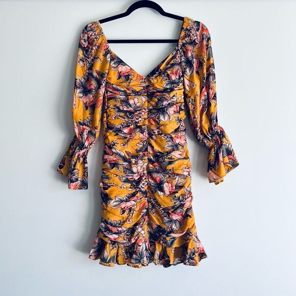 Anthropologie Ranna Gill Ruched Floral Long Sleeve Mini Dress Size XXS NWT - Picture 11 of 13